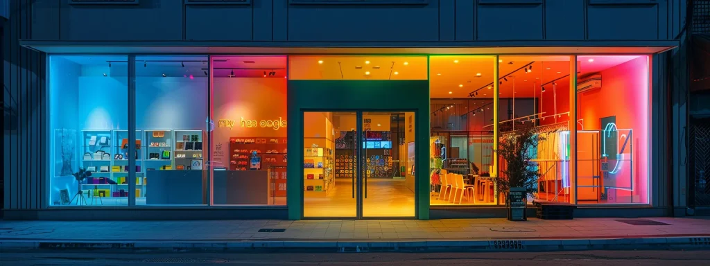 a bright, vibrant storefront with a prominent google my business listing displayed.