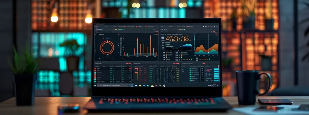 a laptop displaying a detailed seo analysis report surrounded by a variety of colorful graphs and charts.