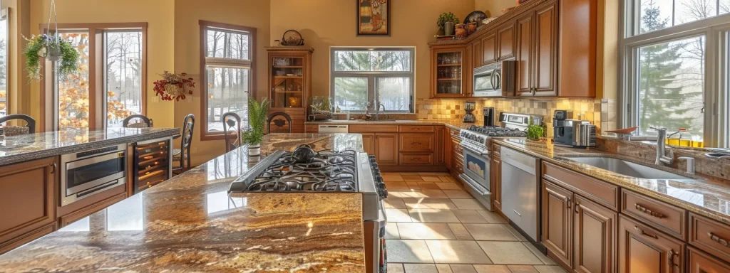 a modern, luxurious kitchen with sleek countertops and high-end appliances featured on a real estate landing page.