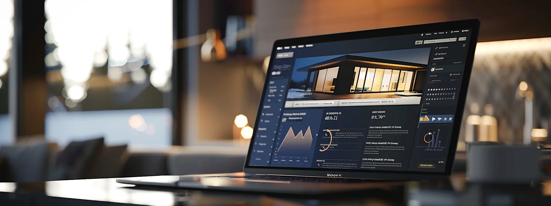 a sleek, modern real estate landing page displayed on a laptop screen with graphs and data analytics tools visible in the background. a sleek, modern real estate landing page displayed on a laptop screen with graphs and data analytics tools visible in the background.
