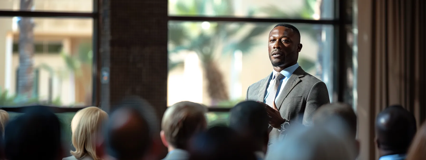 a confident real estate investor delivering a compelling guest blog post to a captivated audience. a confident real estate investor delivering a compelling guest blog post to a captivated audience.