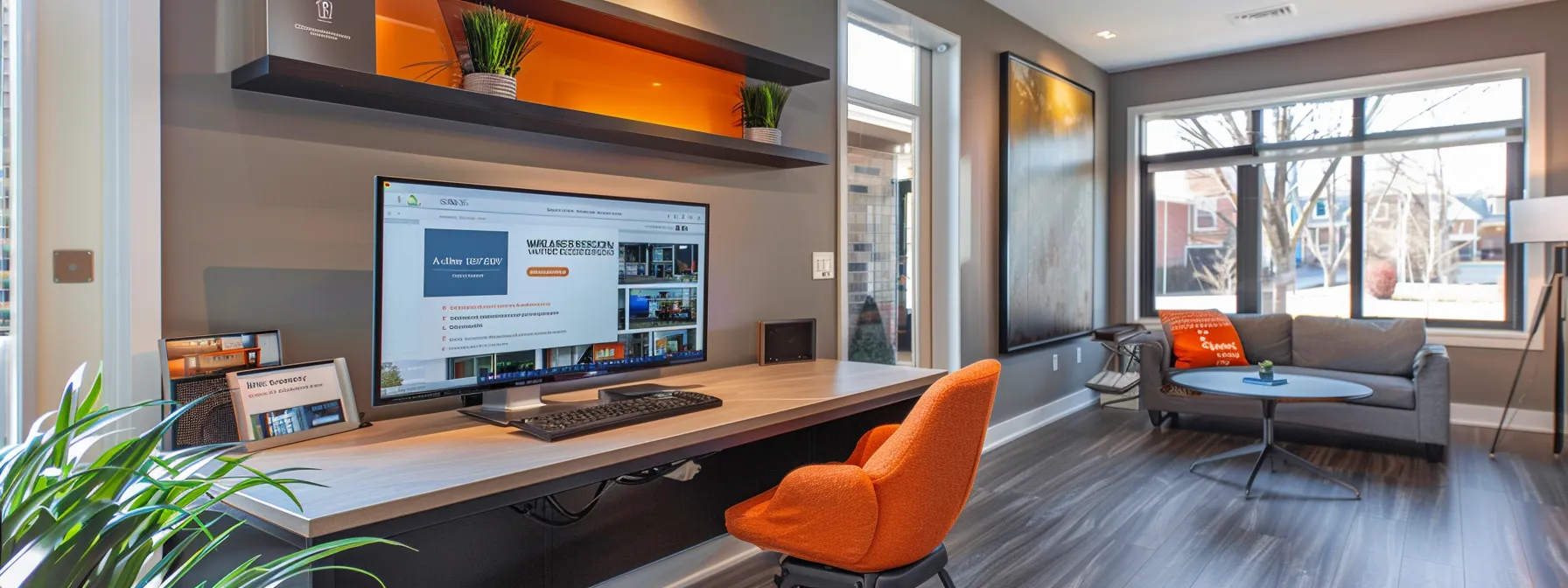 a modern real estate office with a vibrant website displayed on a computer screen, showcasing top search engine results and high user engagement metrics. a modern real estate office with a vibrant website displayed on a computer screen, showcasing top search engine results and high user engagement metrics.