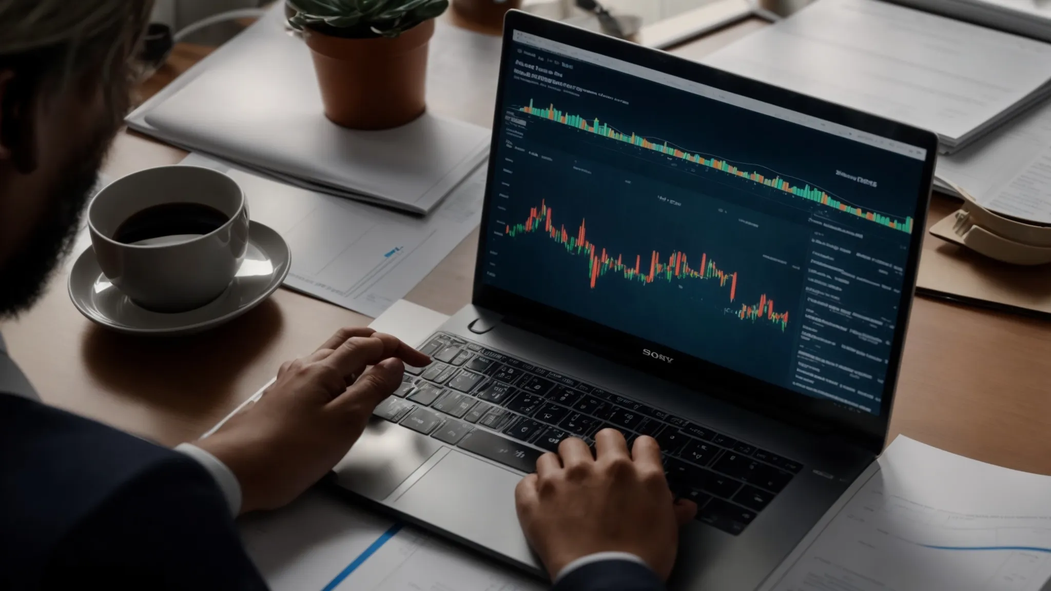 a person sitting at a desk with a laptop, surrounded by papers and charts, mapping out a strategic plan for competitive analysis in seo. a person sitting at a desk with a laptop, surrounded by papers and charts, mapping out a strategic plan for competitive analysis in seo.