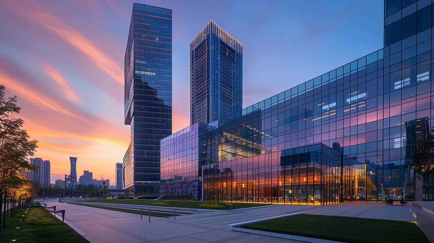 a dynamic urban skyline at sunset, showcasing sleek modern buildings with reflective glass surfaces, symbolizing the potential for lucrative real estate investment returns through financial growth and strategic planning. a dynamic urban skyline at sunset, showcasing sleek modern buildings with reflective glass surfaces, symbolizing the potential for lucrative real estate investment returns through financial growth and strategic planning.