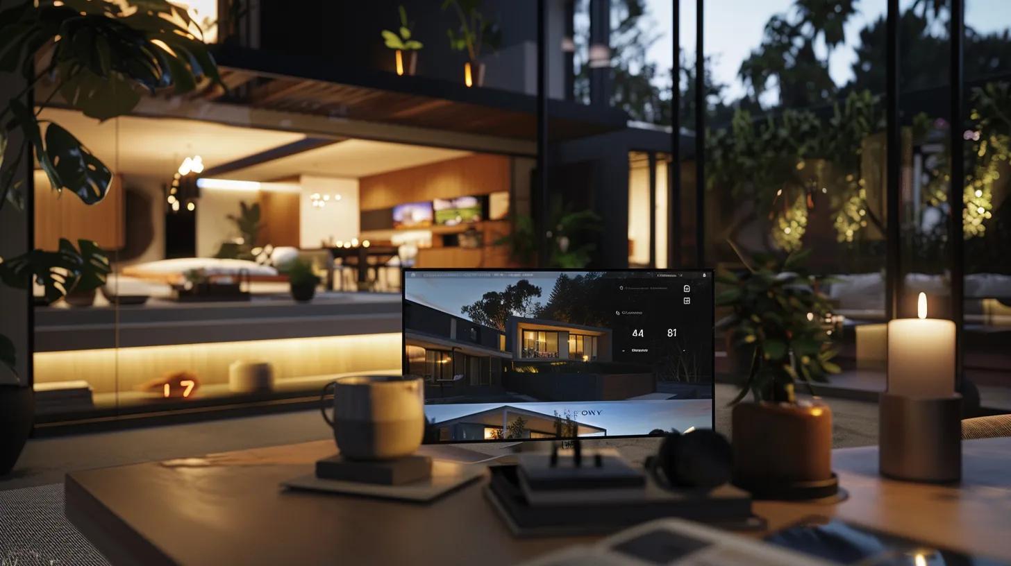a sleek, modern real estate website displayed on a large screen, featuring vibrant interactive property listings and engaging virtual tour visuals, illuminated by soft, ambient lighting to enhance user experience and engagement. a sleek, modern real estate website displayed on a large screen, featuring vibrant interactive property listings and engaging virtual tour visuals, illuminated by soft, ambient lighting to enhance user experience and engagement.