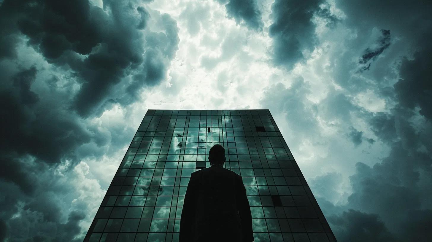 a striking visual of a shadowy figure standing before a towering tax office building, juxtaposed with ominous storm clouds overhead, symbolizing the looming consequences of failing to report rental income. a striking visual of a shadowy figure standing before a towering tax office building, juxtaposed with ominous storm clouds overhead, symbolizing the looming consequences of failing to report rental income.