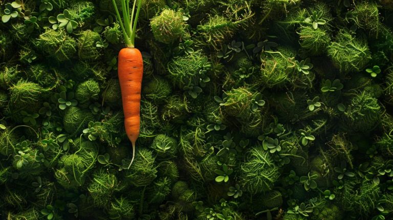 a vibrant, fresh carrot positioned prominently against a lush, green background, symbolizing the growth and vitality of a successful seo strategy for a website.