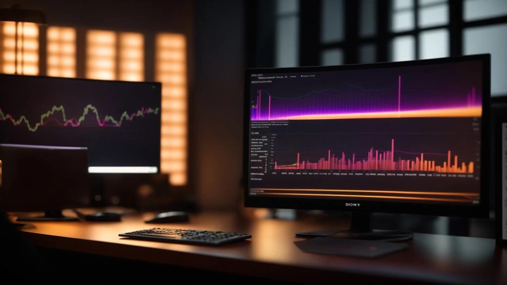 a captivating scene of a glowing computer screen displaying a vibrant graph, symbolizing the unlocking of seo secrets, set against a sleek, modern workspace bathed in warm ambient lighting.