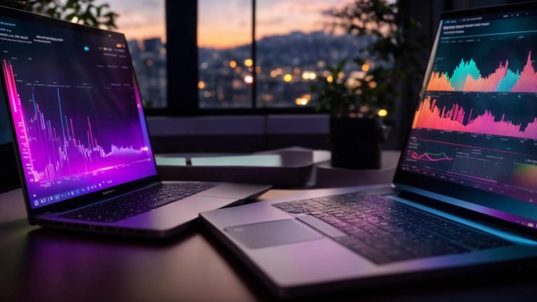 a vibrant digital landscape depicting an open laptop surrounded by glowing graphs and charts, symbolizing the dynamic growth and unlocking of a website’s potential through affordable seo insights.