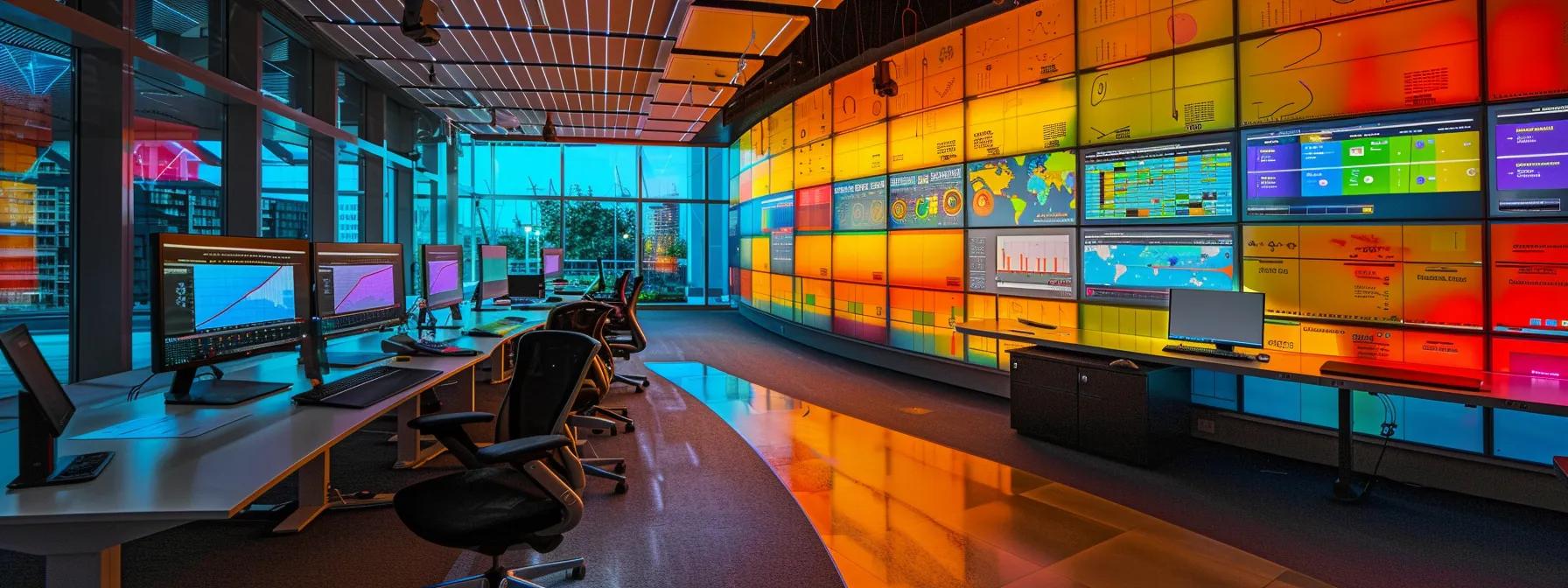 a dynamic workspace filled with vibrant charts and graphs illuminated by soft natural light, symbolizing the evolution and adaptability of branding in response to changing social media and seo trends.