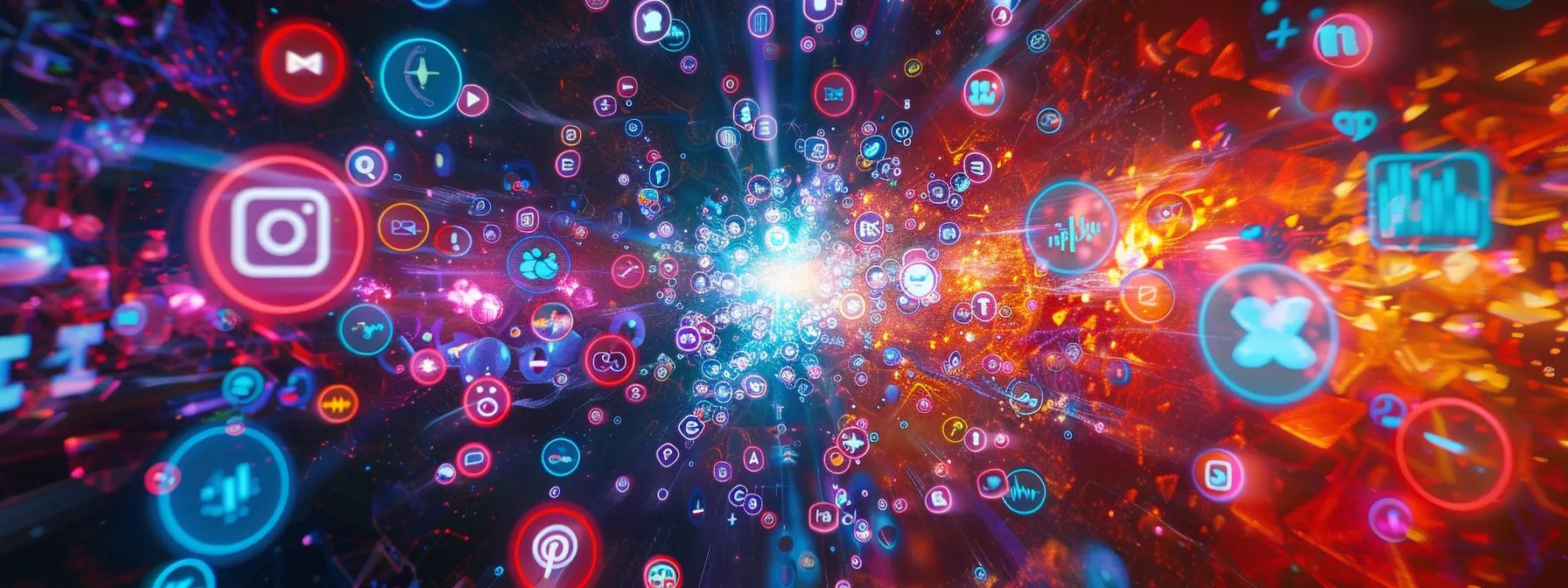 a vibrant digital landscape showcases interconnected social media icons radiating outward, symbolizing the powerful fusion of social platforms and seo strategies for enhanced engagement and reach.