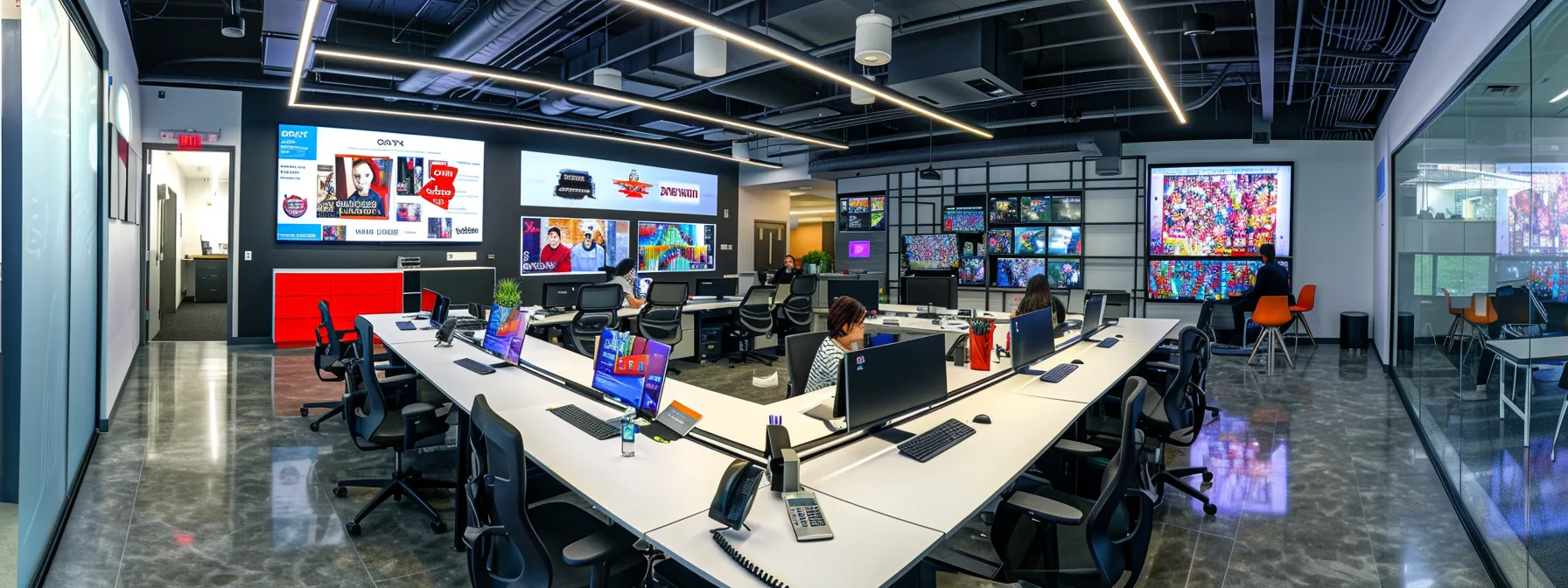 a dynamic office workspace showcases a team of young professionals collaborating at a sleek conference table, surrounded by vibrant branding materials and digital screens displaying engaging visual identities, emphasizing the essence of modern branding strategies designed for millennials.