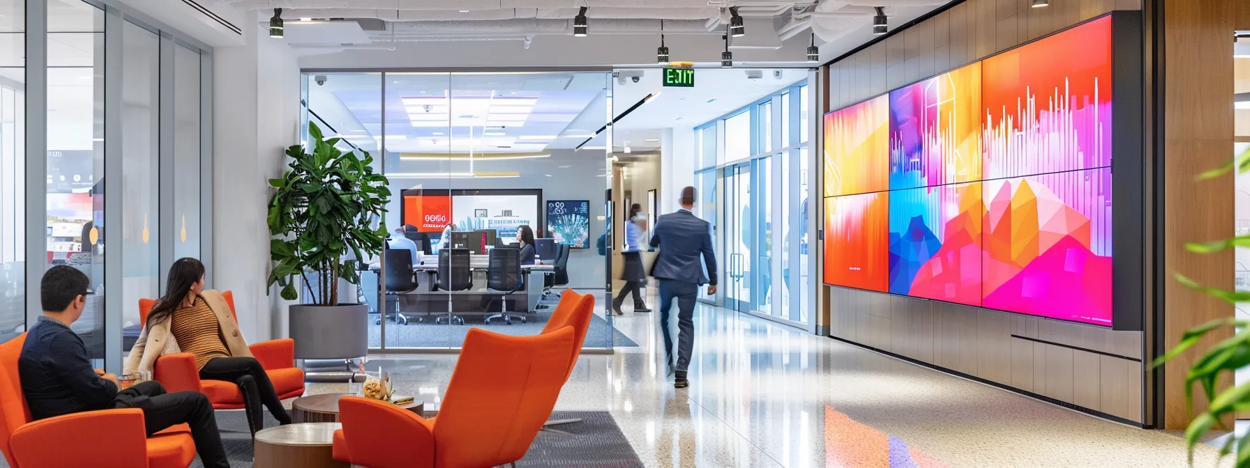 a modern office space showcases vibrant marketing boards featuring striking property visuals and a meticulously balanced color scheme, symbolizing the strategic integration of local market insights and customer satisfaction.