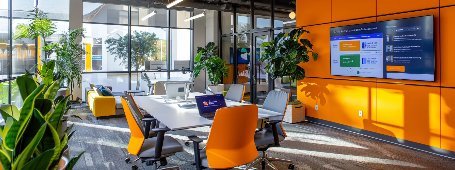 a modern office space showcasing a sleek desk with an open laptop displaying a vibrant email campaign dashboard, surrounded by high-tech marketing tools and visually striking graphics, emphasizing the efficiency and creativity of activecampaign for real estate marketing.