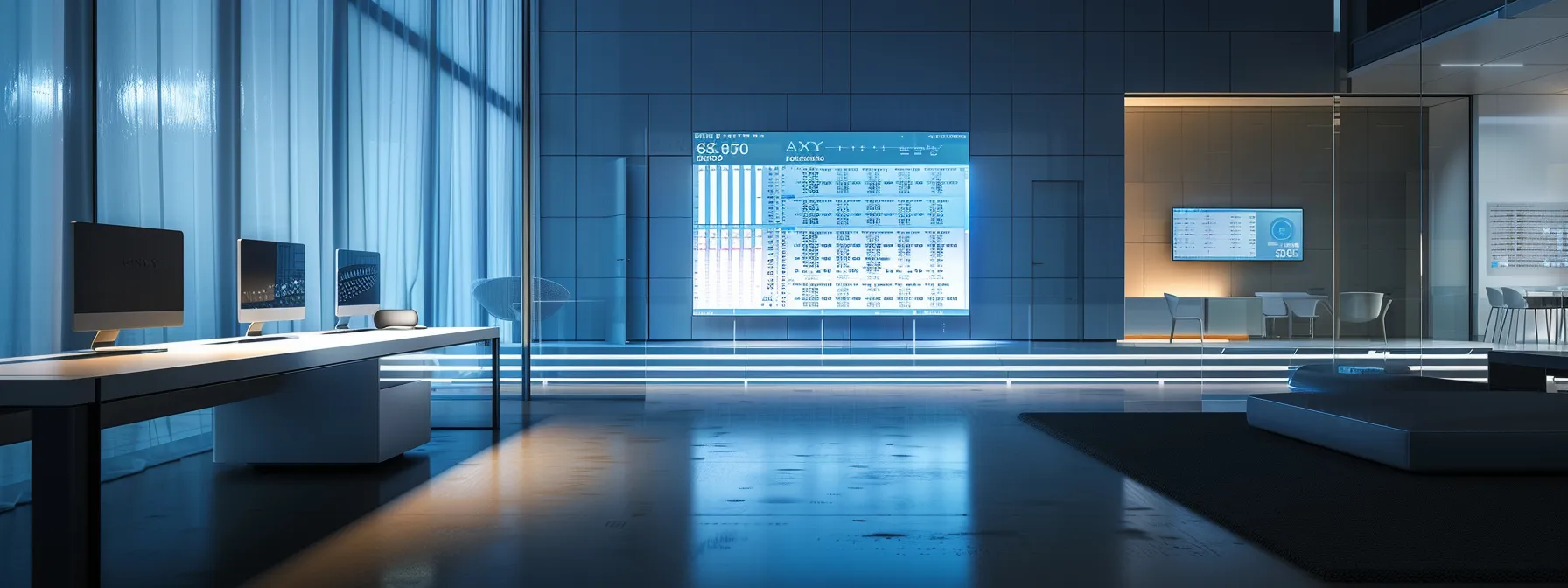 a modern office workspace featuring an illuminated computer screen displaying strategic data analytics for welcome popups, with a stylish desk setup and a sleek digital dashboard in the background, emphasizing an environment of productivity and innovation.