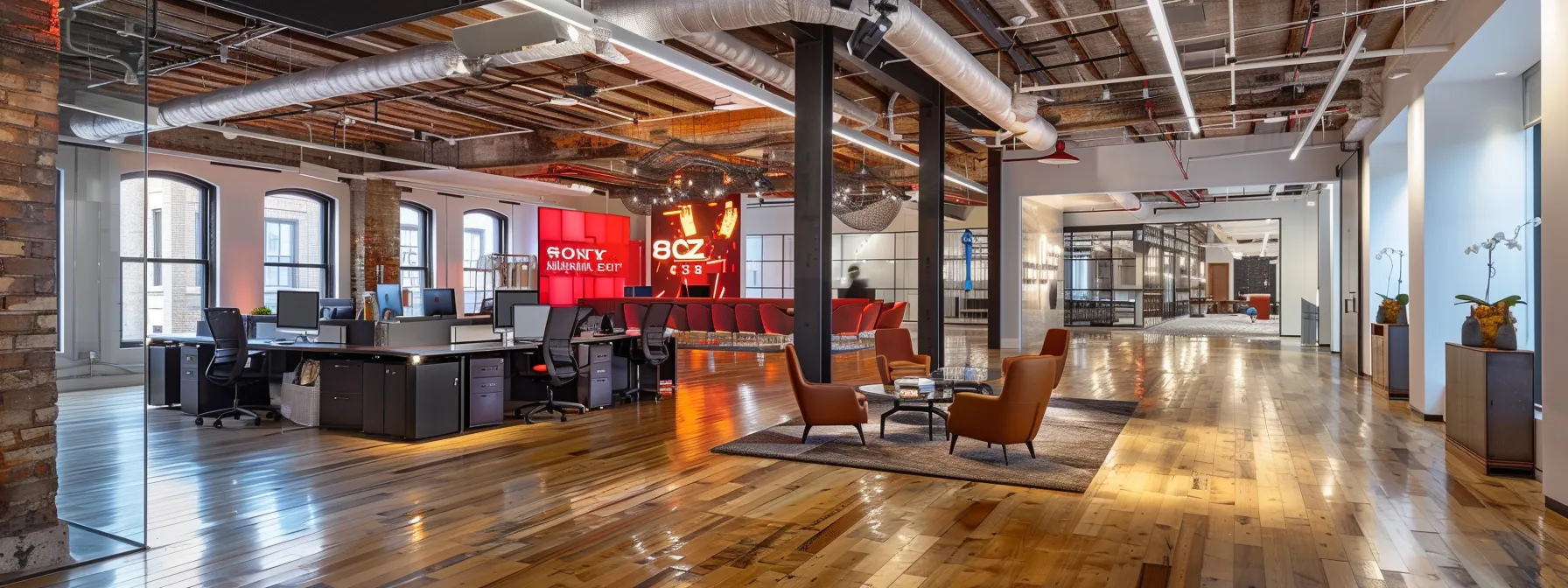 a modern office workspace showcases matt epstein’s polished design, featuring a sleek layout with clearly arranged graphics and a sophisticated typeface, emphasizing visual hierarchy and professional branding elements.