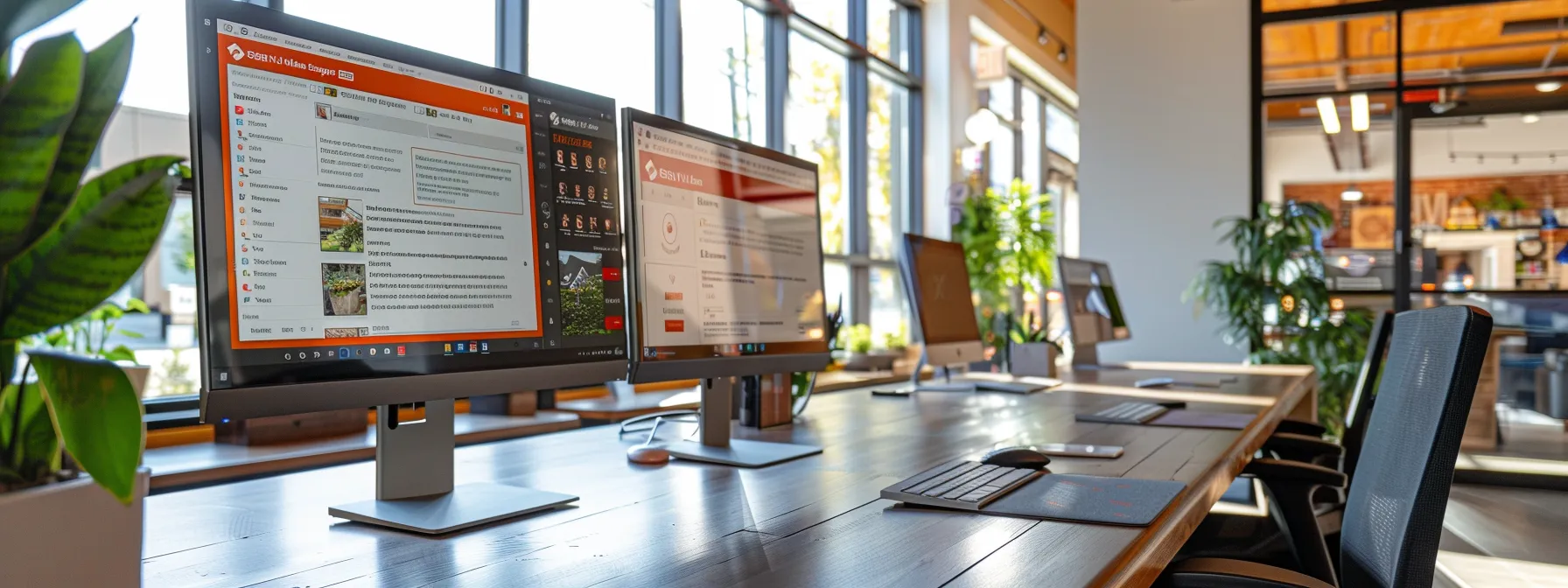 a modern real estate office features a sleek computer screen displaying vibrant yelp reviews, illuminated by focused overhead lighting, emphasizing the importance of online reputation in attracting clients and enhancing site visibility.