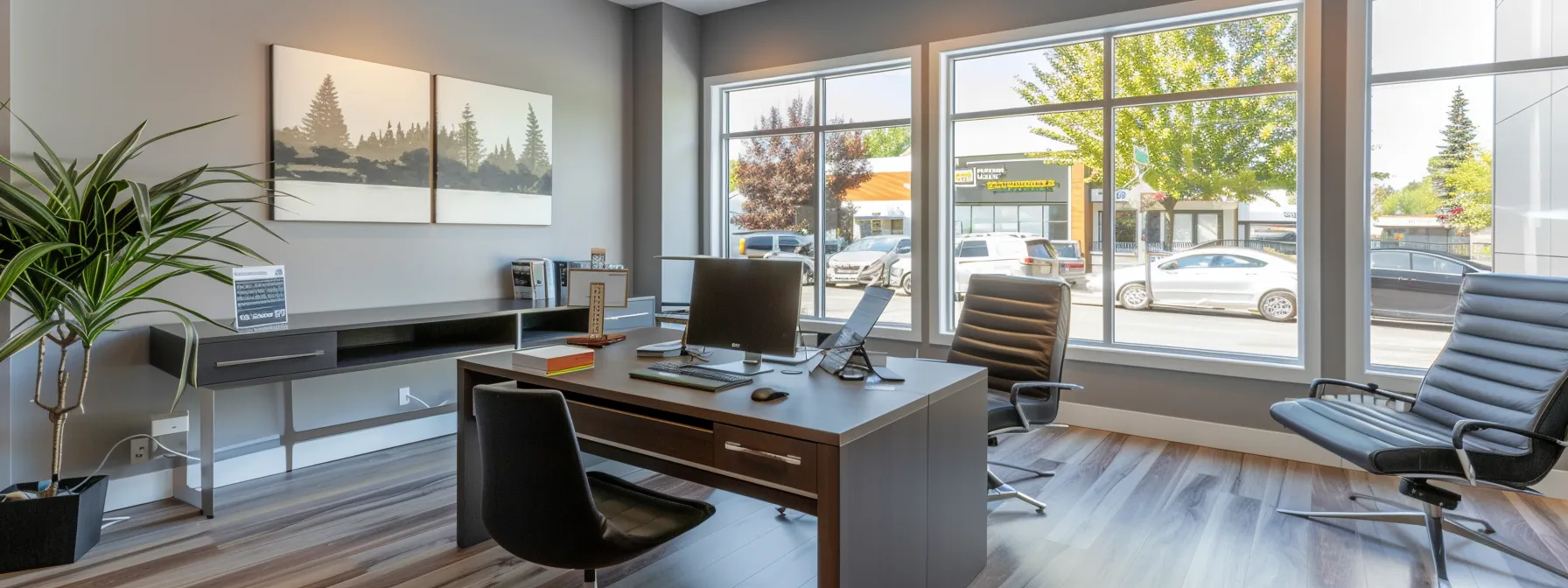 a modern real estate office featuring a sleek desk with a professional laptop open to a personalized realtor website, showcasing bold typography and a clear, engaging layout that emphasizes personal branding and seo strategies.