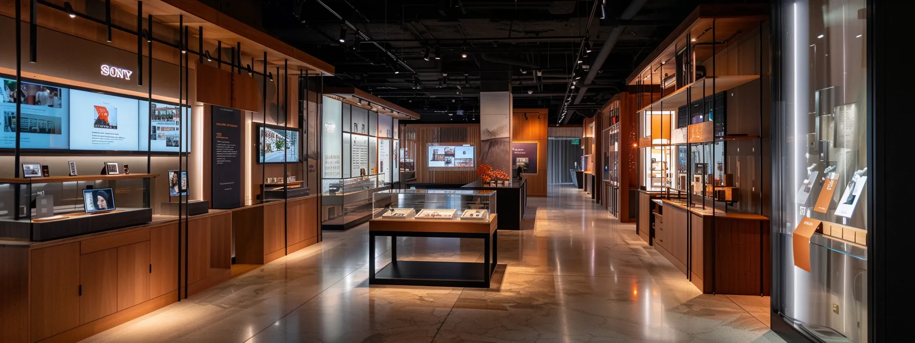 a modern real estate office featuring an elegant presentation area with impactful customer testimonials displayed on sleek digital screens, emphasizing credibility and decision-making for potential buyers.