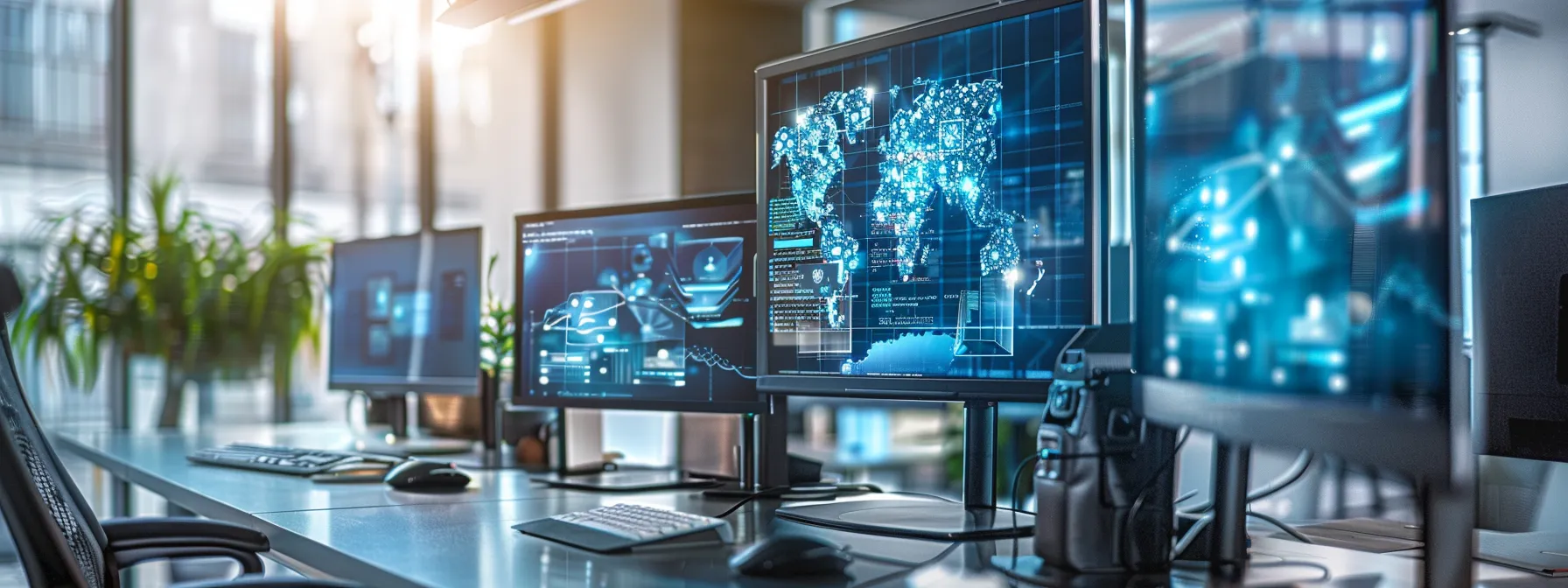a modern, stylish office workspace is filled with digital design mockups and website templates, highlighting innovative content strategies and practical tips for real estate professionals.