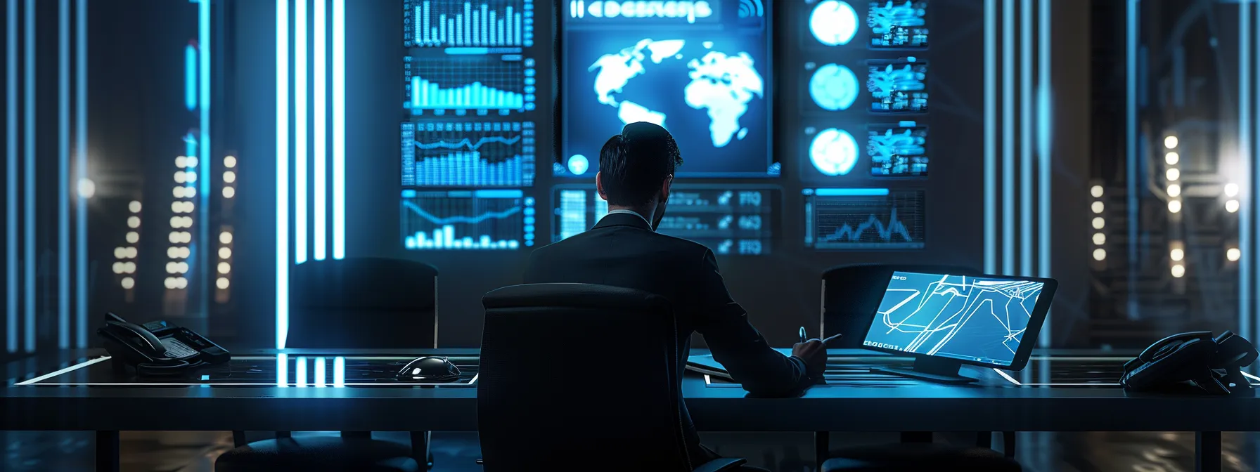 a sleek, modern office environment features a professional realtor engaged in a productive video call on a tablet, surrounded by visual graphs and charts showcasing improved scheduling efficiency and client interactions through automation.