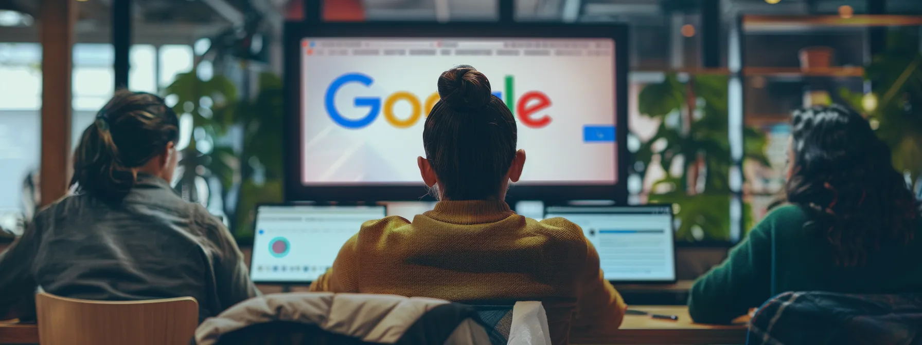 a sleek, modern office environment showcases a digital screen displaying vibrant, authentic google reviews with engaged clients discussing their experiences, highlighting the importance of trust and feedback in the real estate industry.