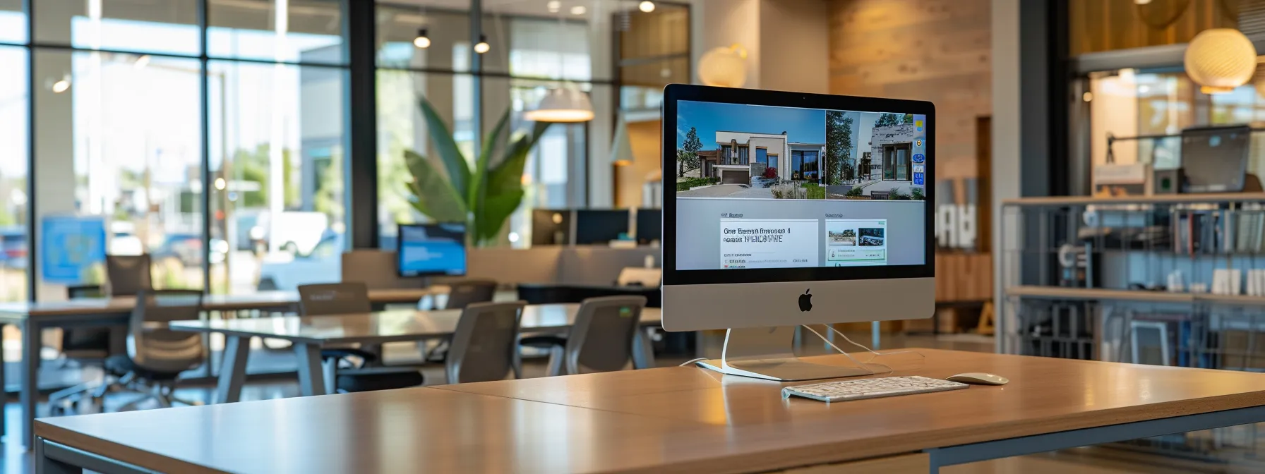 a sleek, modern office interior showcases a computer screen displaying a user-friendly real estate website, highlighting clear contact forms and bold calls-to-action designed for effective lead generation.