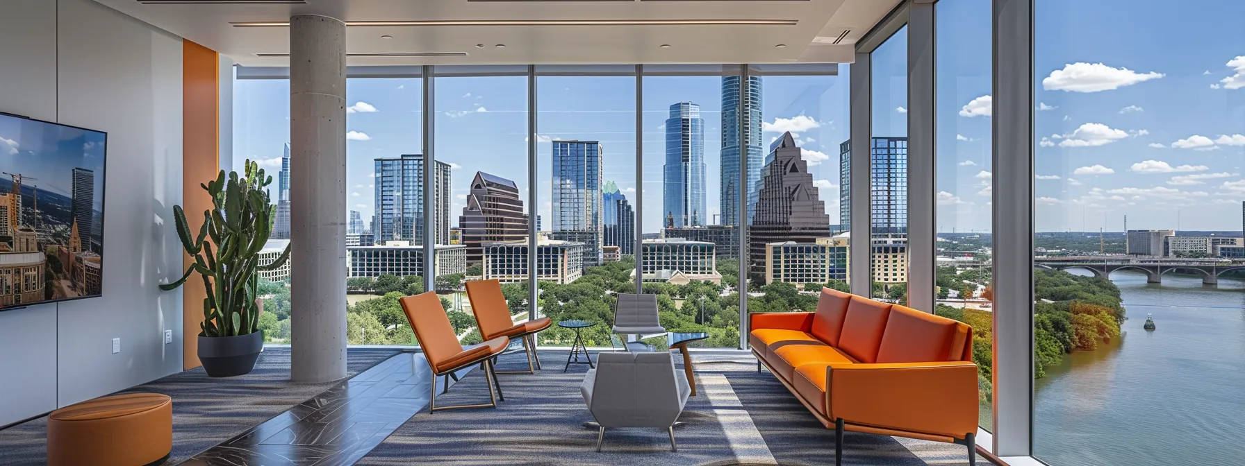 a sleek, modern office showcasing a sophisticated digital display of spring condos of austin, featuring high-resolution images, clear property details, and an inviting, user-friendly interface that highlights project development and real estate insights.