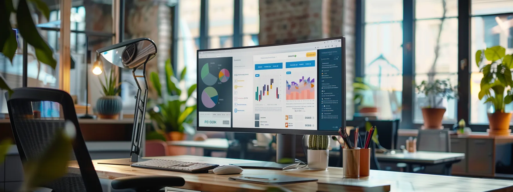 a sleek, modern office space showcases a polished computer screen displaying a user-friendly appointment booking interface, highlighting customizable pages for distinct property types alongside elegant visual listings that reflect a refined client management process.