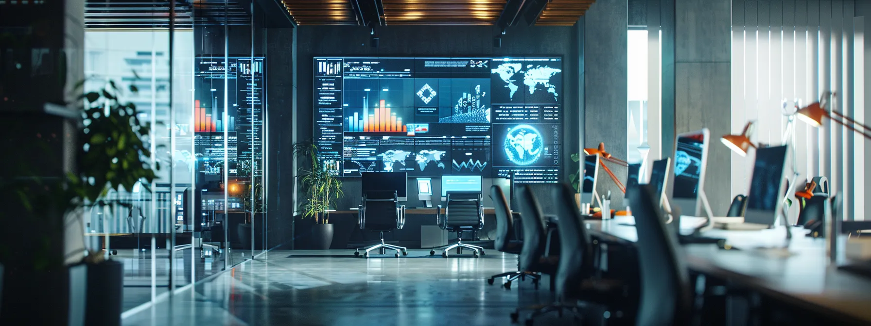 a sleek, modern office space features a digital screen displaying vibrant pop-up advertisements with compelling calls to action, highlighting a sense of urgency and gamification in a dynamic, engaging environment.