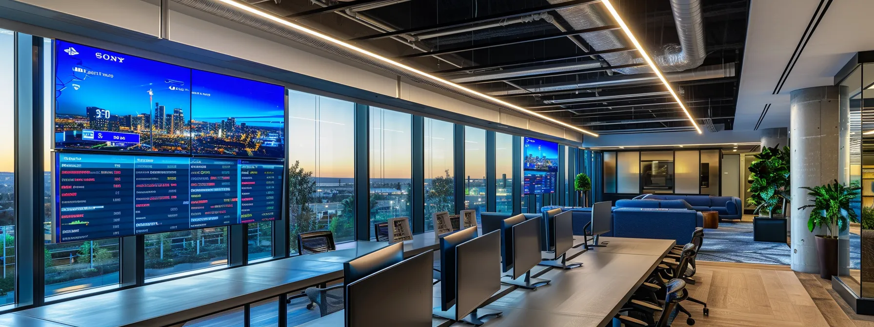 a sleek, modern office workspace showcases a large digital screen displaying dynamically updating real estate listings and market analytics, with an air of professionalism and innovation embodying the essence of automated updates.