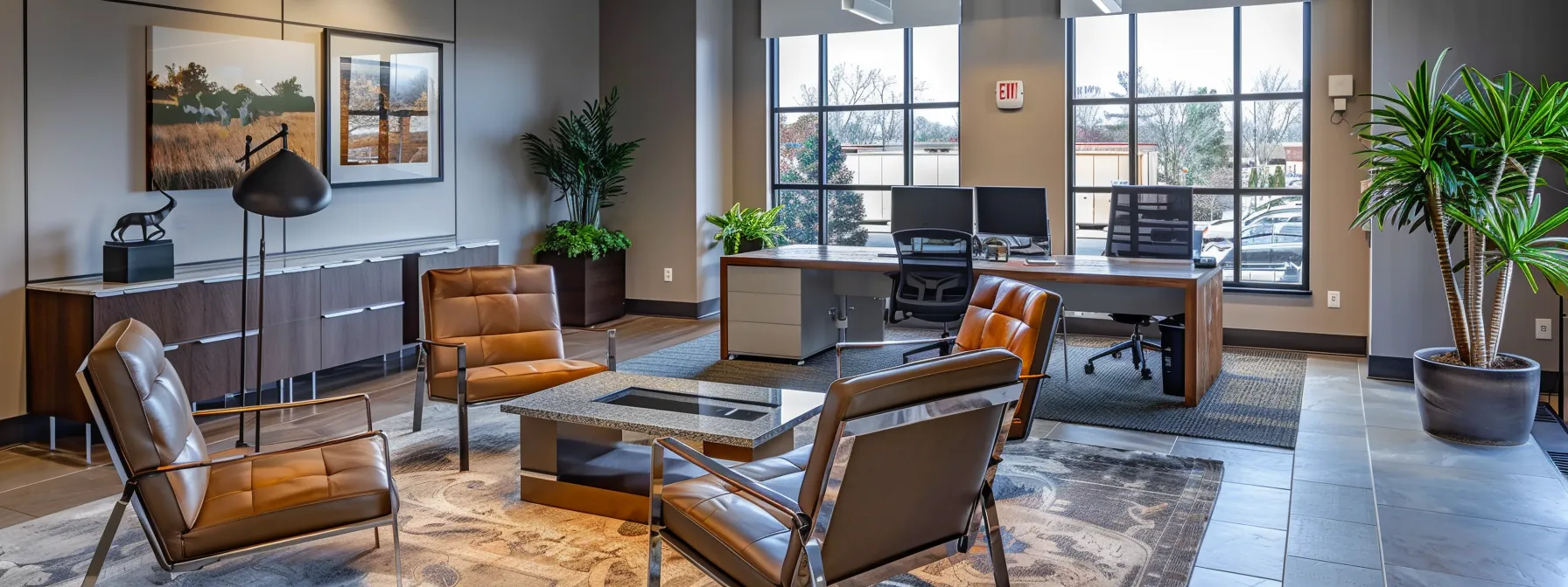 a sleek, modern office workspace showcases a striking website interface prominently featuring glowing testimonials alongside bold calls to action, embodying the essence of effective digital marketing for real estate agents.