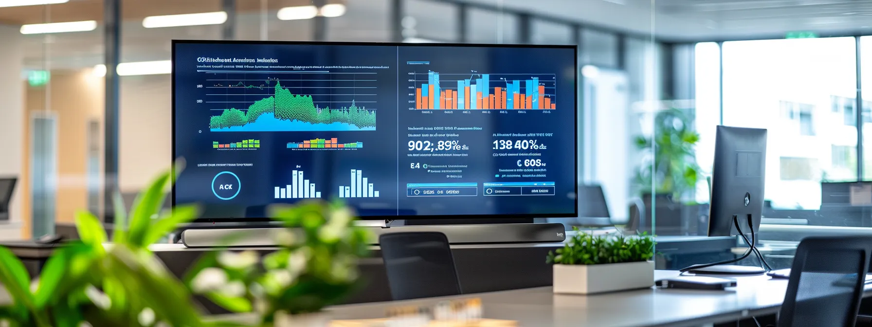 a sleek, modern office workspace showcases an interactive digital dashboard displaying user profiles and analytics, emphasizing the innovative techniques used for enhancing engagement in a real estate web experience.