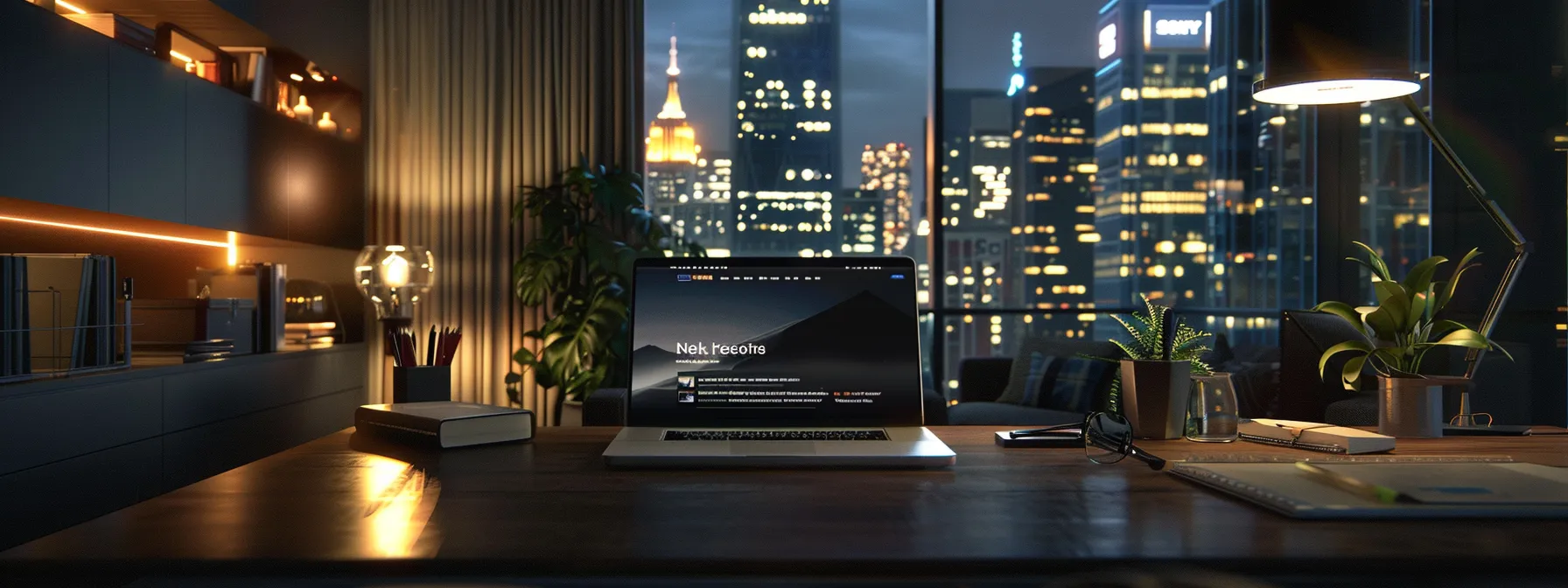 a sleek, modern office workspace features a laptop displaying a dynamic landing page with prominent call-to-action buttons and engaging visuals, illuminated by bright, focused lighting that emphasizes the importance of conversion-driven design.