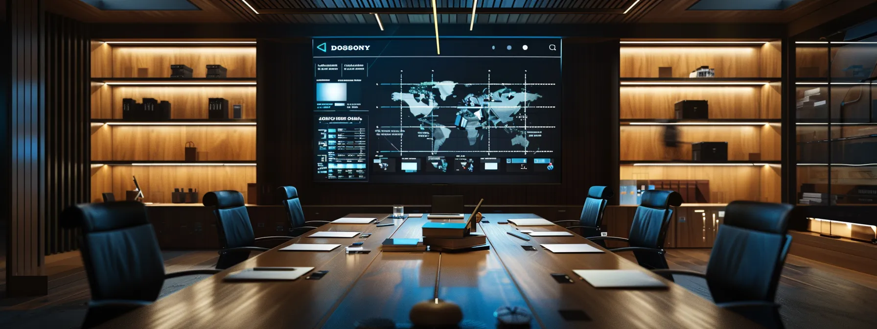 a sleek, modern office workspace is illuminated by warm ambient lighting, showcasing a large digital screen displaying diverse logo designs in various formats, while neatly organized print samples lay on a polished conference table, emphasizing the crucial adaptability of branding across digital and printed media.