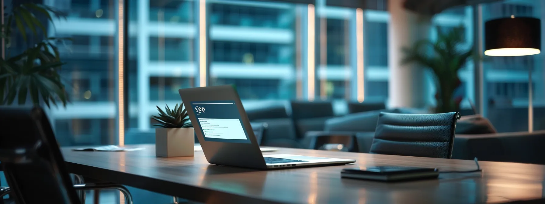 a sleek, modern real estate website displayed on a high-resolution laptop screen in a contemporary office setting, featuring an embedded yelp review widget prominently highlighting glowing client testimonials against a backdrop of stylish decor and soft, focused lighting.