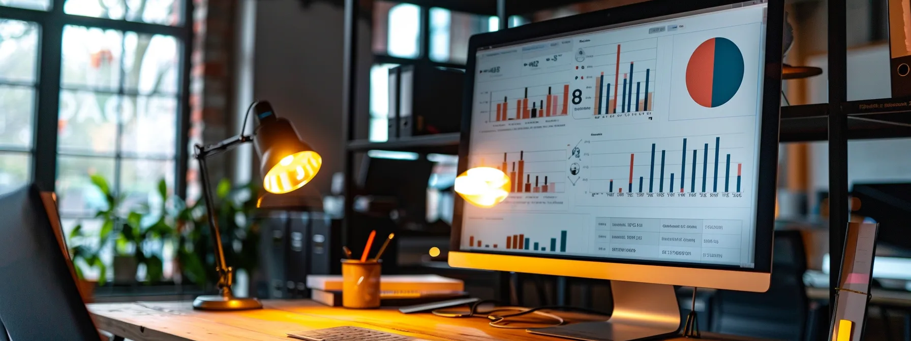 a sleek office workspace showcases a large digital display illustrating dynamic community engagement statistics, with modern web design elements prominently featuring a parallax effect to emphasize interactivity and connection.